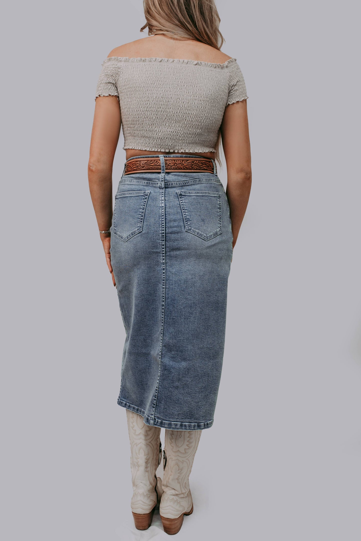 Horse Shoe cut out Denim Skirt
