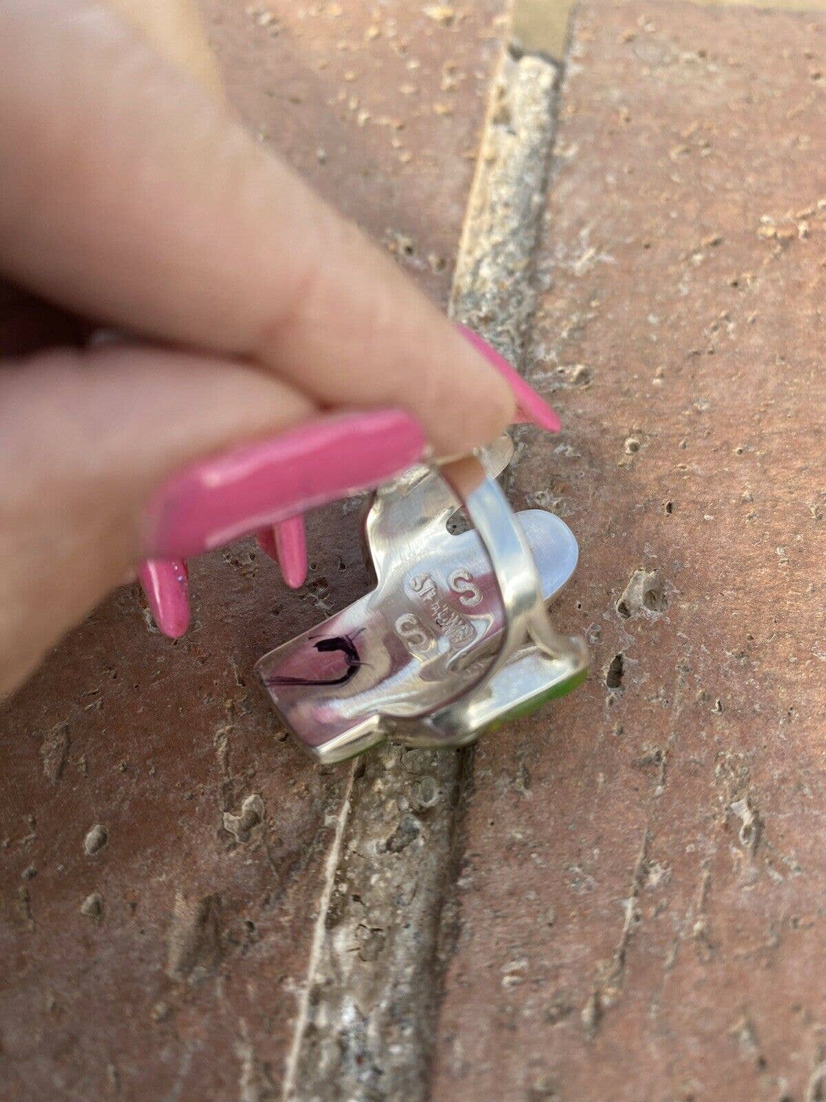 Native signed & stamped, Turquoise & Spiny Sterling Silver Handmade Inlay Saguaro Ring