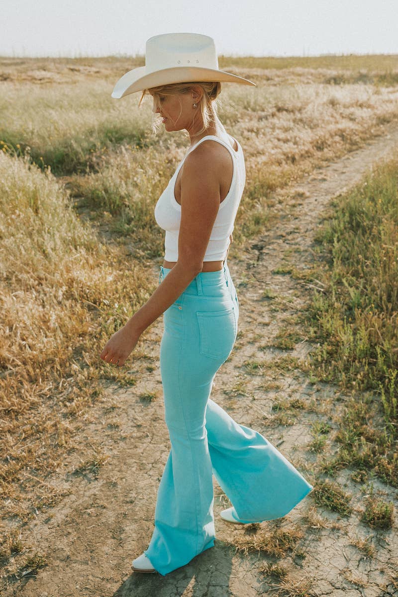Bell Bottom Jean in Turquoise Mint