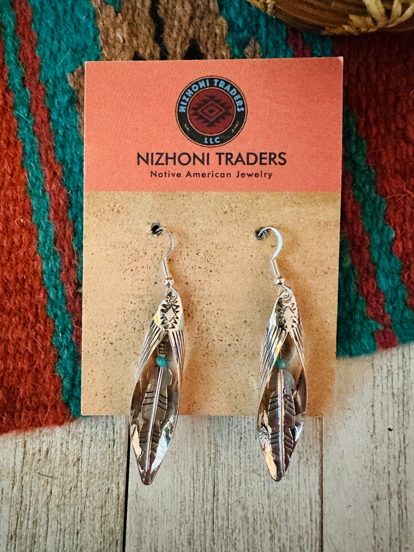 Turquoise & Sterling Silver Feather Dangle Earrings