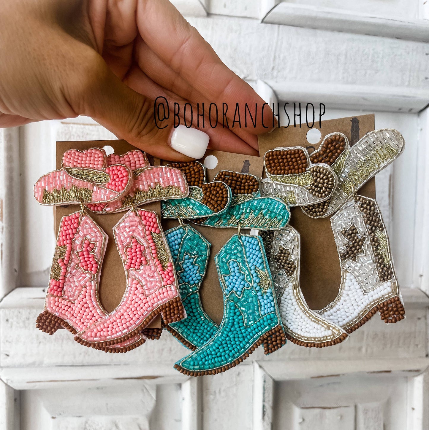 Beaded Cowboy Hat Boots Earrings - Brides, Bachelorette