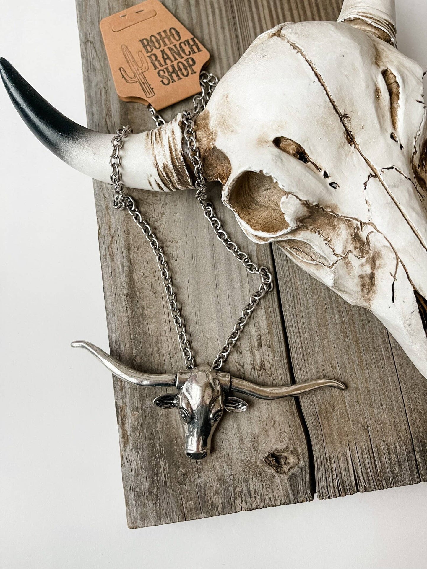 Large Longhorn Pendant Steer Western Necklace