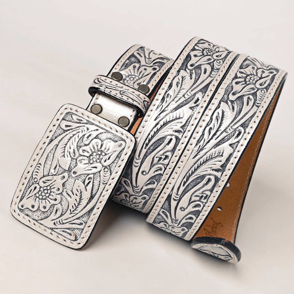 Beautiful Hand-Tooled Genuine American Leather Unisex Belt