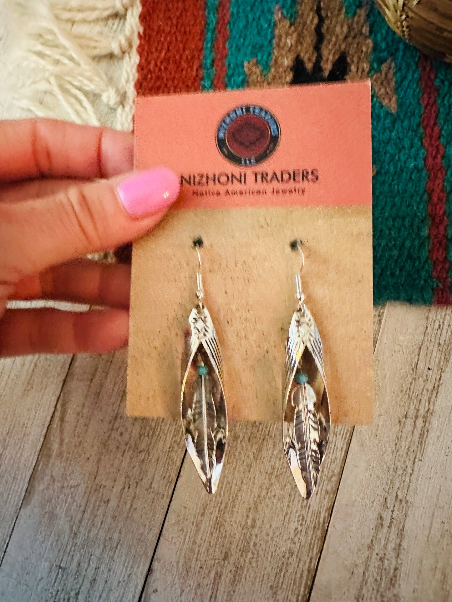 Turquoise & Sterling Silver Feather Dangle Earrings