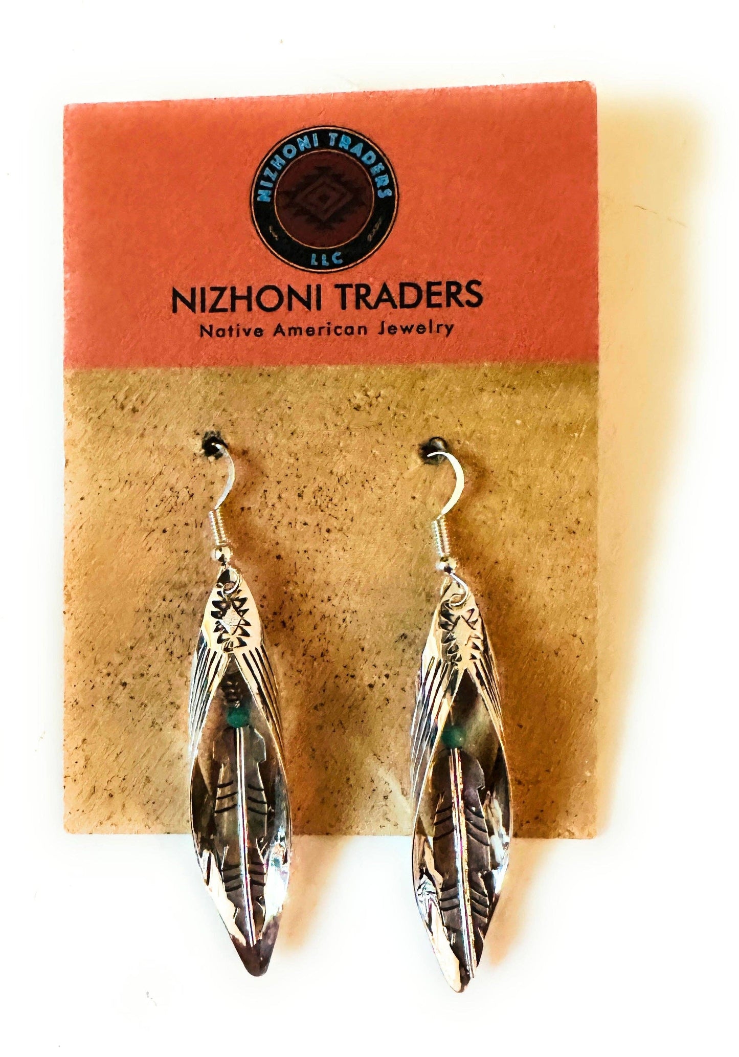 Turquoise & Sterling Silver Feather Dangle Earrings