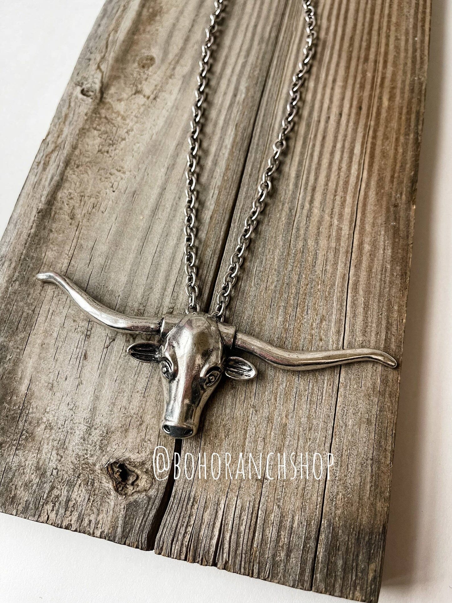 Large Longhorn Pendant Steer Western Necklace