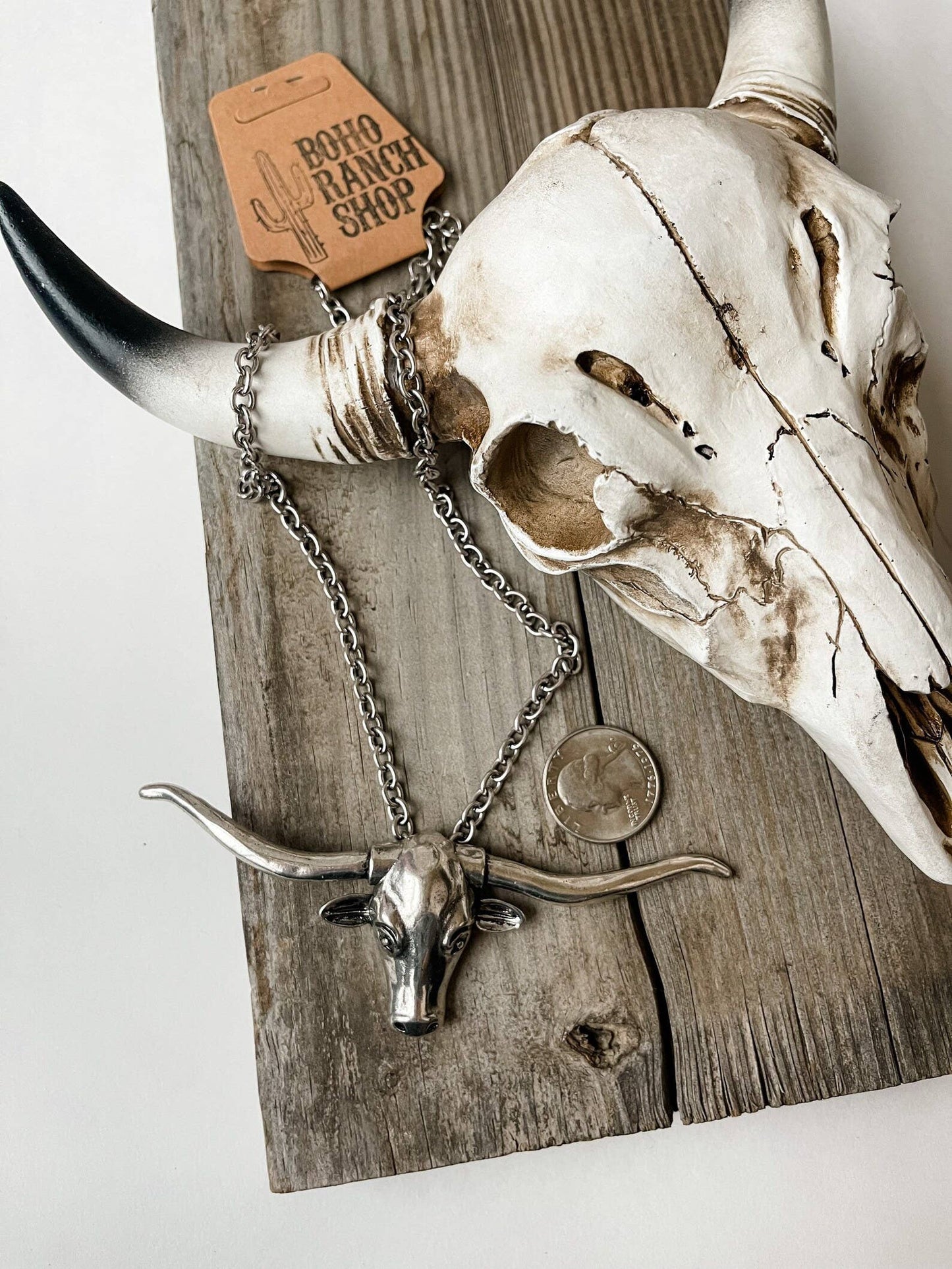 Large Longhorn Pendant Steer Western Necklace