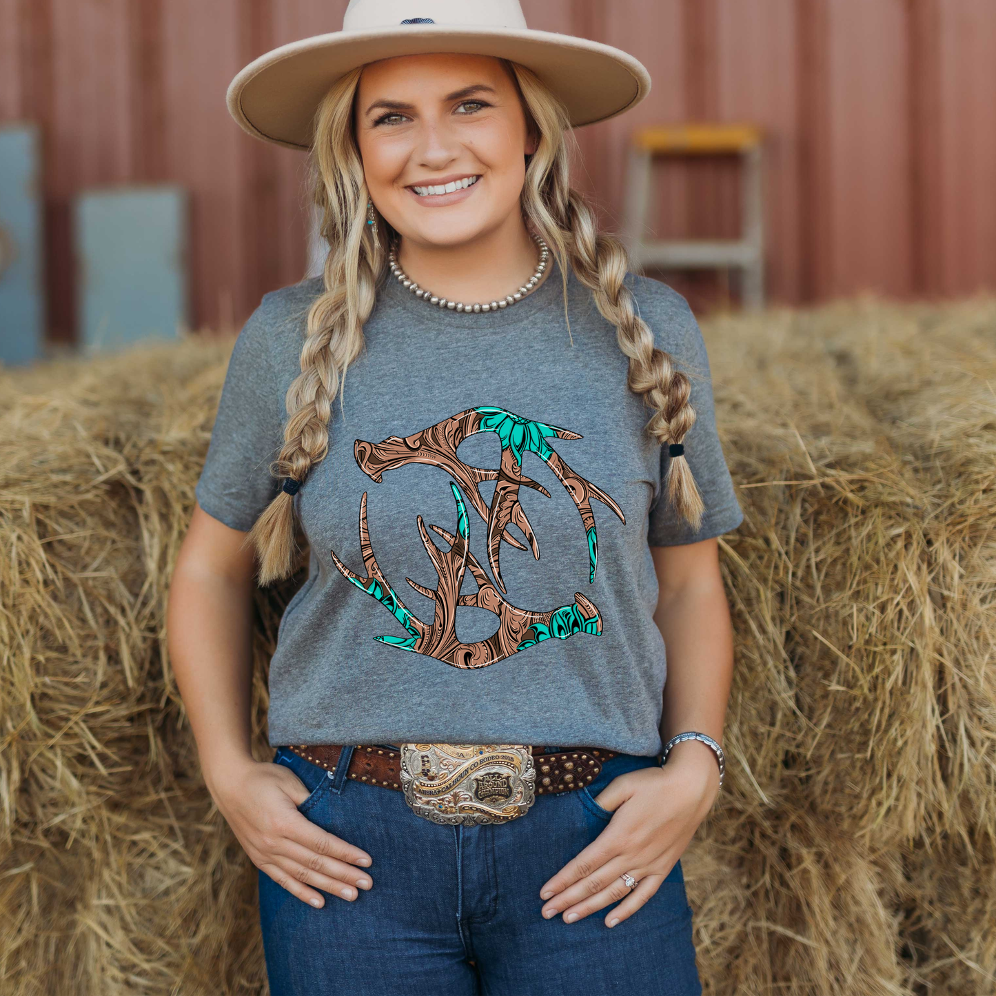 Tooled Antler Western Tee