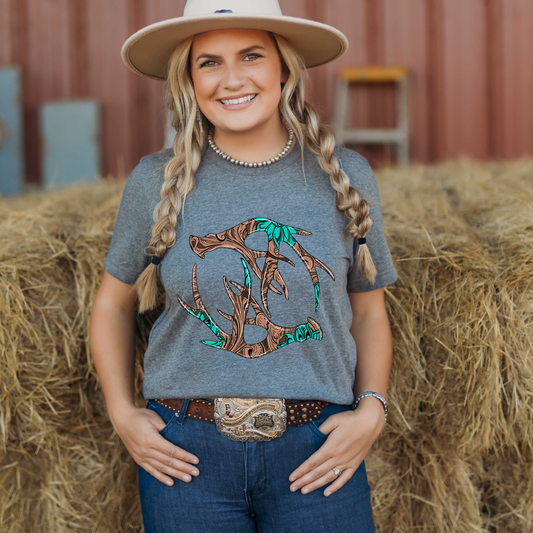 Tooled Antler Western Tee