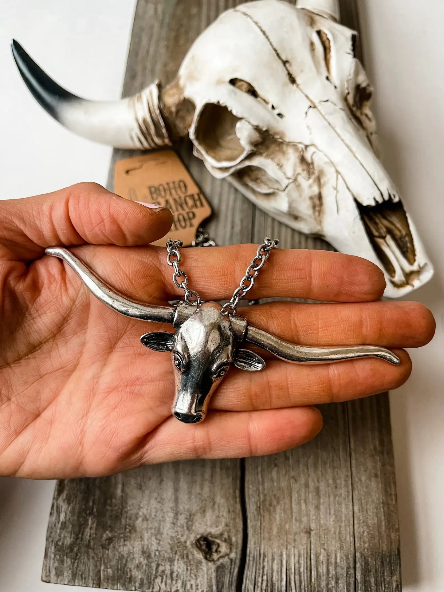 Large Longhorn Pendant Steer Western Necklace