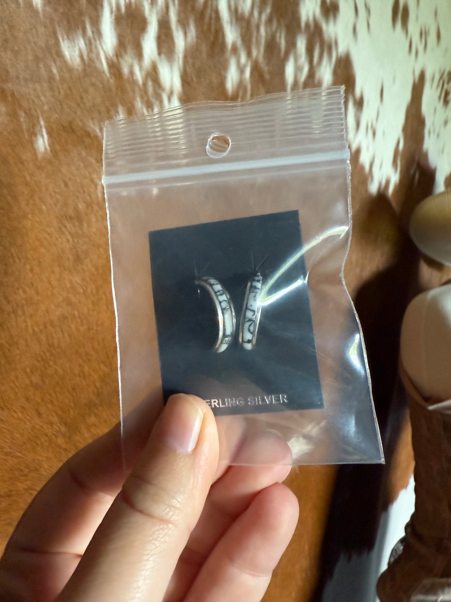 Debie Livingston Navajo White Buff earrings Half Hoop