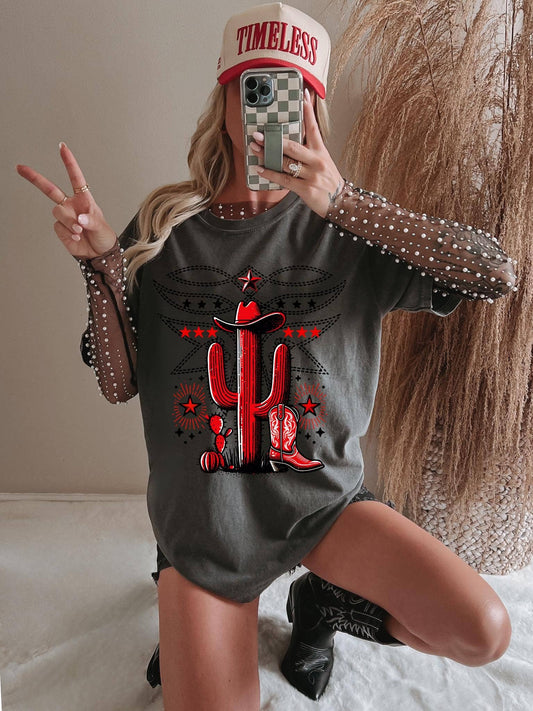 Cactus boot stitch red