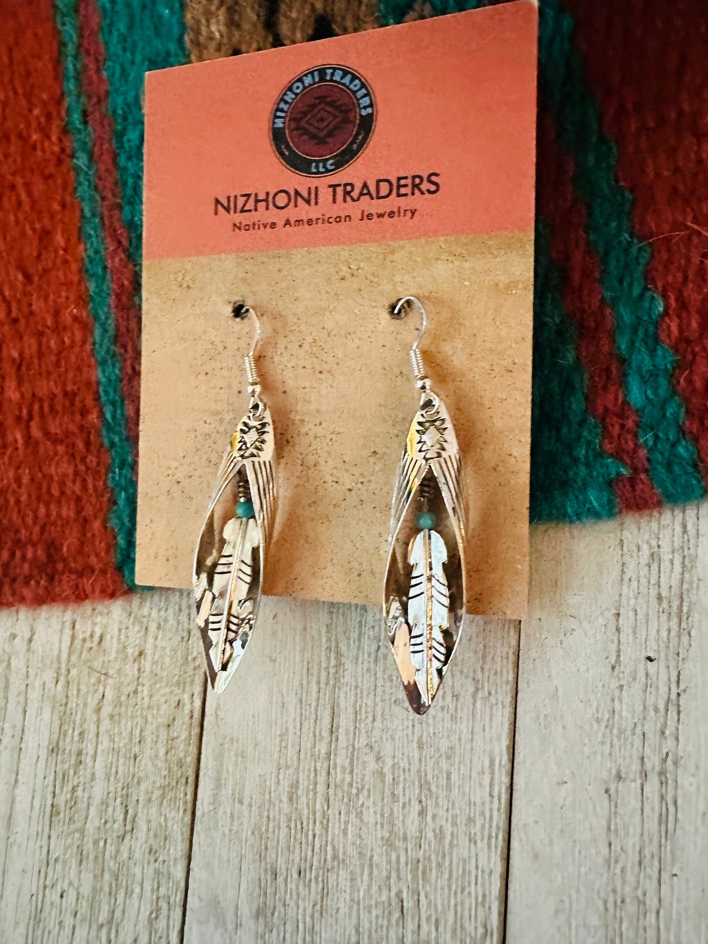 Turquoise & Sterling Silver Feather Dangle Earrings
