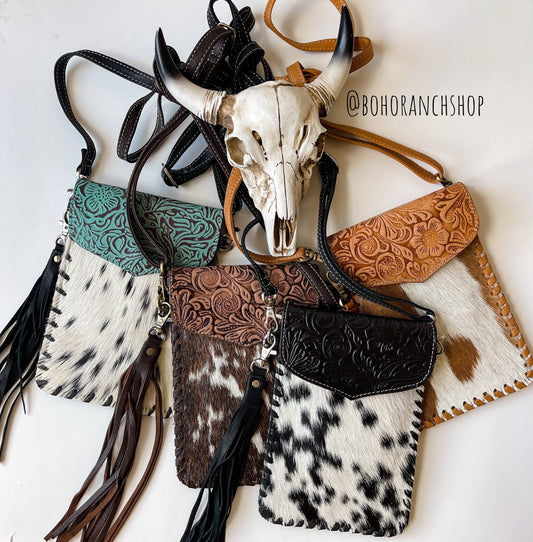 Phone Crossbody Western Tooled Leather Phone Mobile Purse