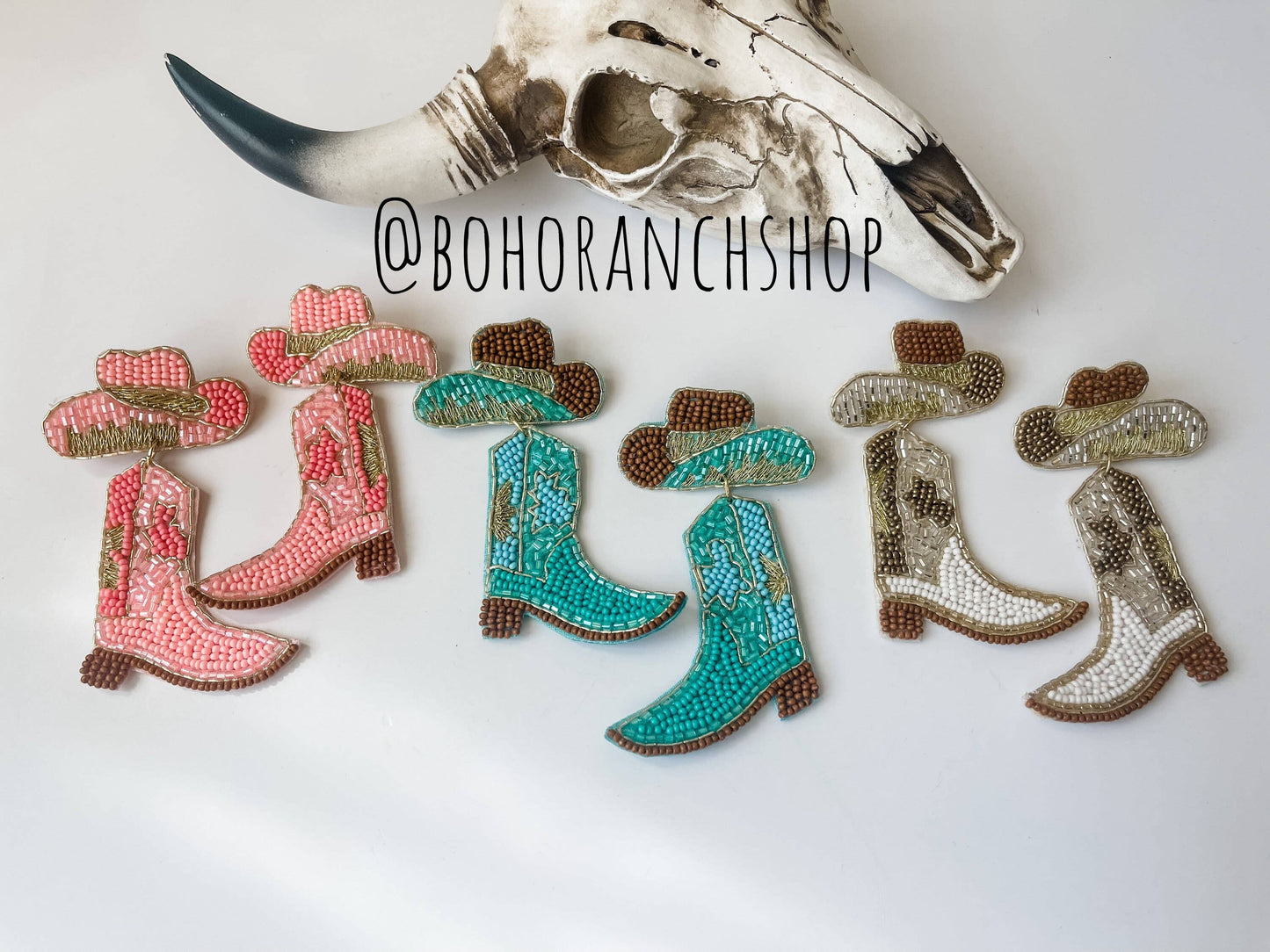 Beaded Cowboy Hat Boots Earrings - Brides, Bachelorette
